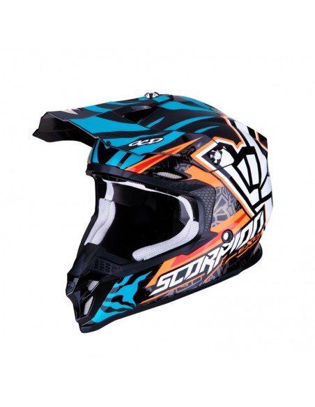 casco moto cross SCORPION VX 16 air rok replica orange blue vendita online Como