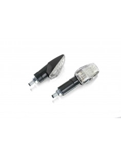 puig frecce led modello zafiro versione lunga trasparente - lenti trasparente e base nera - omologate secondo gli standard europ