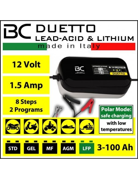 Carica batteria&manutentore moto BC DUETTO Piombo/Litio con adatt. accendisigari ACC612V vendita online Como